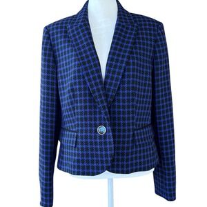 Evan Picone Suit‎ Women's Blazer Size 12 Blue Black Houndstooth Career Jacket